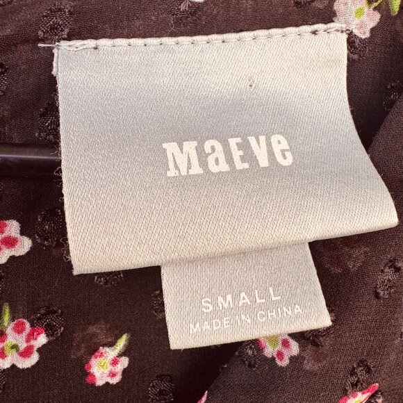 Maeve ANTHROPOLOGIE Small Floral Black Boho Top With Bell Sleeves & Crochet Trim - Picture 6 of 12